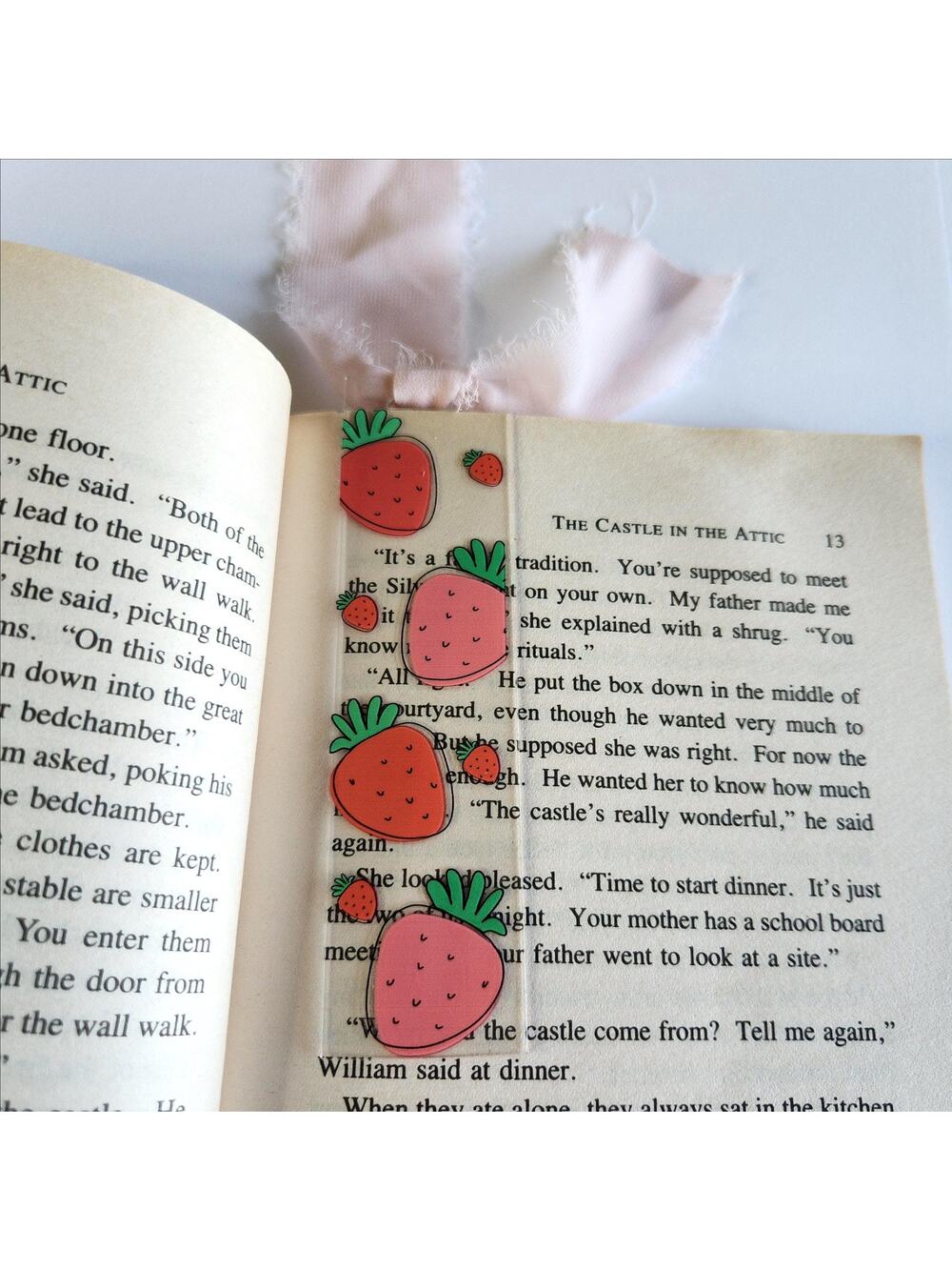 Artsy Strawberries Berry Print Bookmark Ribbon Bow Pink Coquette Bookish Gift